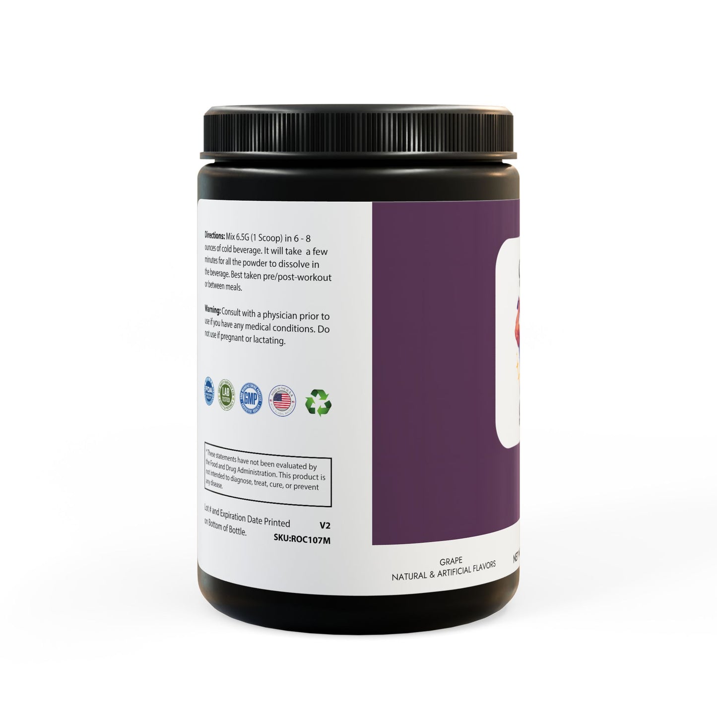 Grape Gains BCAA Supplement Powder, Grape (325g, 11.46oz, 50 servings)