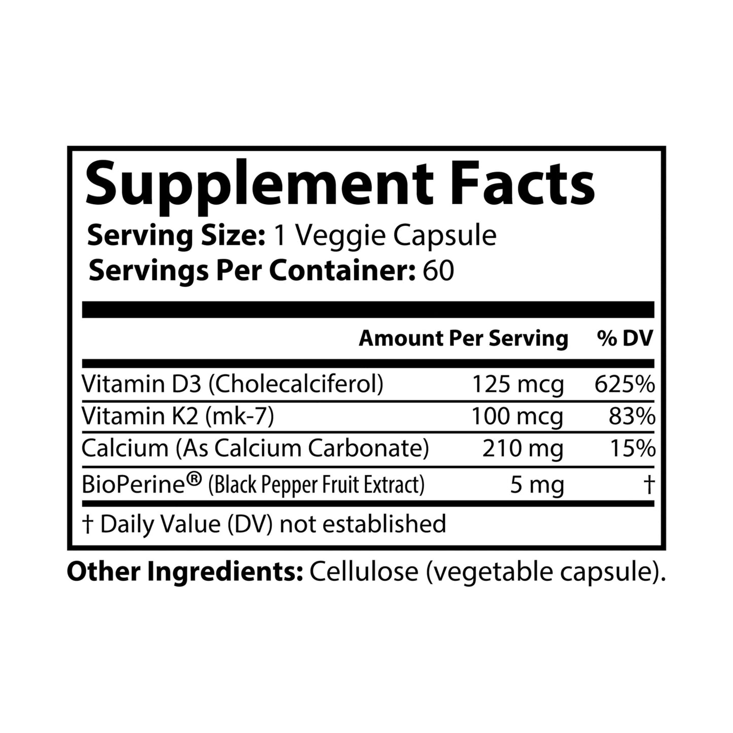 Sunlit Strength Vitamin K2 + D3 Supplement (60 Capsules)